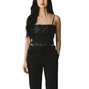 Naked Wardrobe Black Pleated Satin Strappy Bustier size Medium
